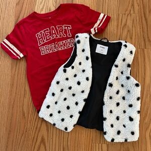 Old Navy White & Black Faux Fur Polka Dot Vest